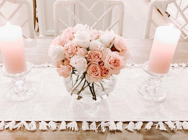 beautiful pink valentines day table flower arrangement