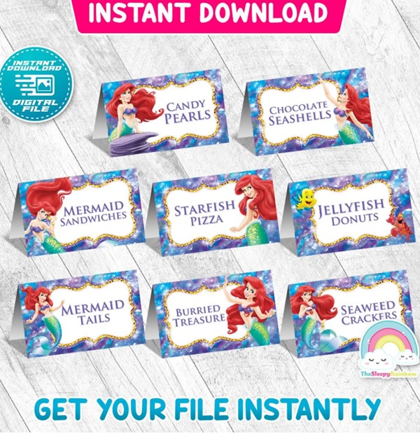 little Mermaid Food Tent Birthday Party Printable