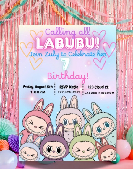 Labubu Birthday Invitation digital