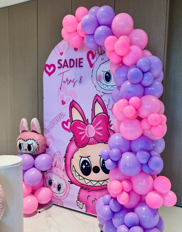 adorable girl labubu party balloon garland