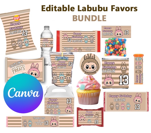 editable labubu birthday printable