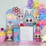 labubu birthday decorations backdrop