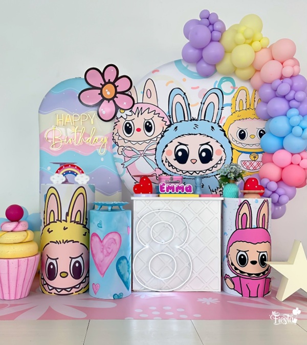 labubu birthday decorations backdrop