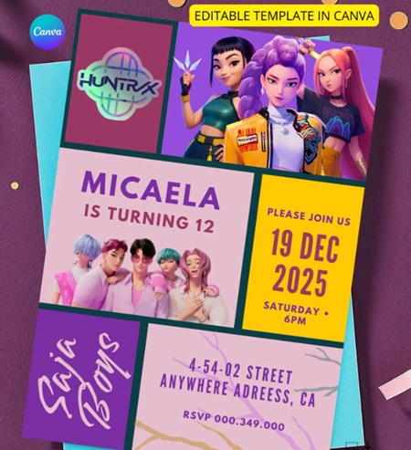 editable K-pop Hunter Invitation Template