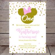 free pink-hearts-editable-minnie-mouse-first-birthday-invitation