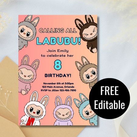 Free Editable Invitation - Labubu Party