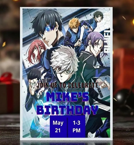 Blue Soccer-themed Blue lock Manga Birthday Invitation