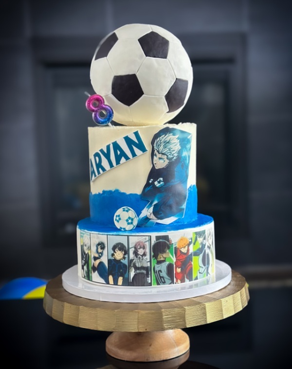 blue lock birthday cake soccer topper
