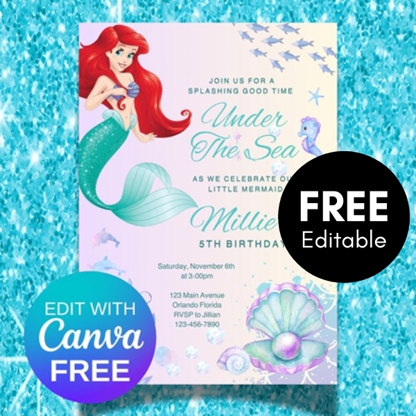 FREE Ariel Little Mermaid Invitation