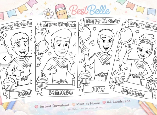 Personalized Wiggles Editable Birthday Coloring Page