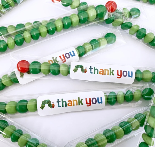 A very hungry caterpillar favors chocolate buttons