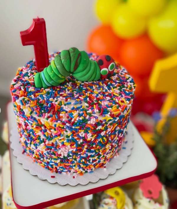 A very hungry caterpillar first birthday sprinkled cake