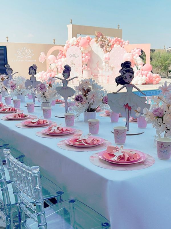 Ballerina themed birthday party tablescape