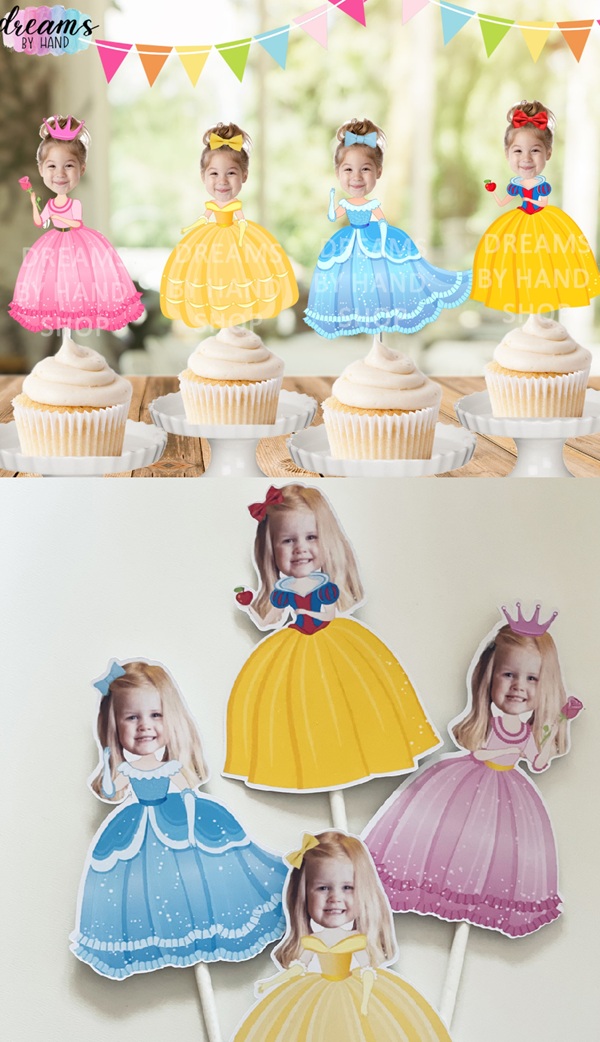 Custom Photo Princess Cupcake Toppers