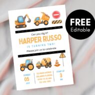 FREE editable construction birthday invitation