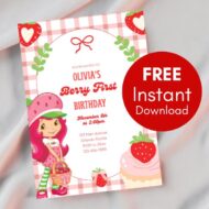 FREE editable strawberry shortcake invitation