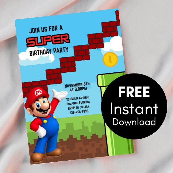 FREE editable super mario invitation