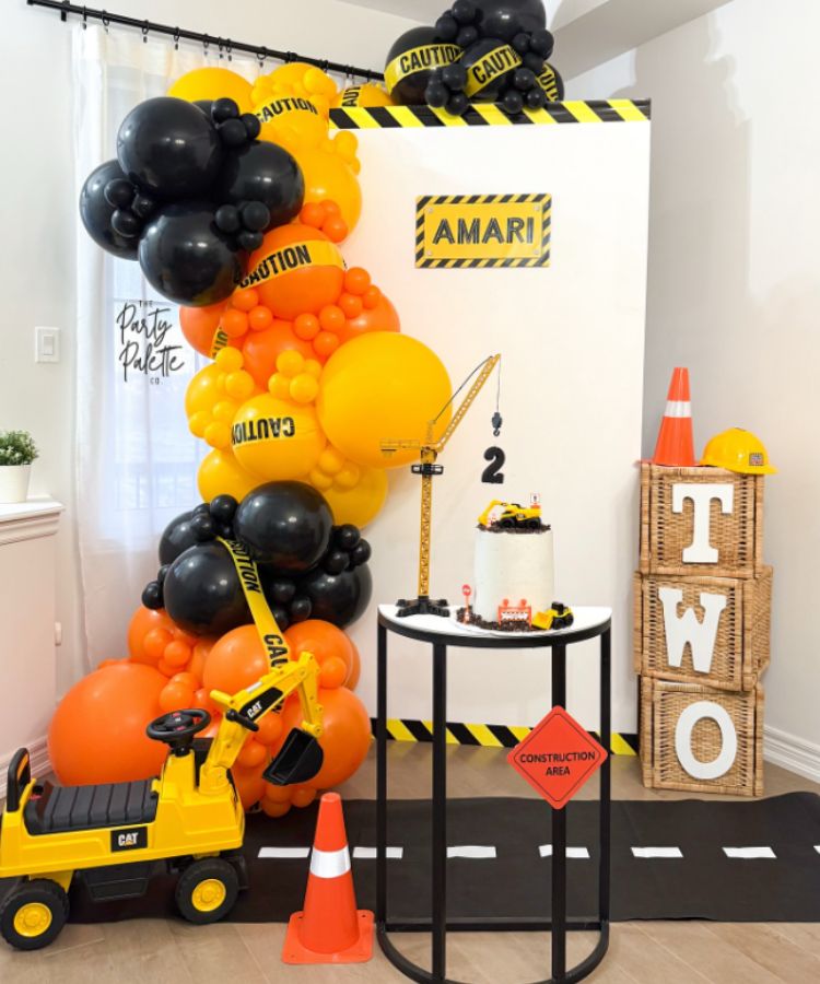 construction-themed birthday setup