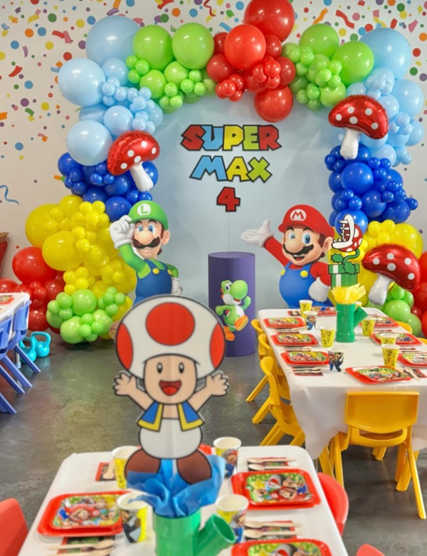 custom Super Mario themed characters and signs