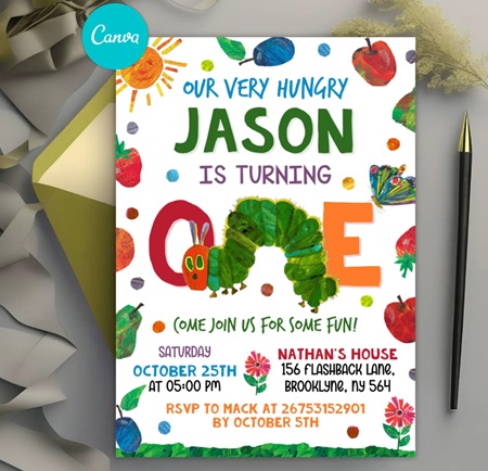 free editable very hunger caterpillar invitation