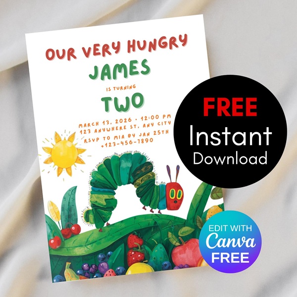 free editable very hunger caterpillar party invitation