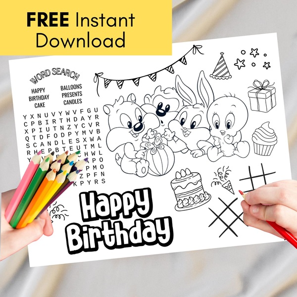 Free looney tunes birthday coloring mat
