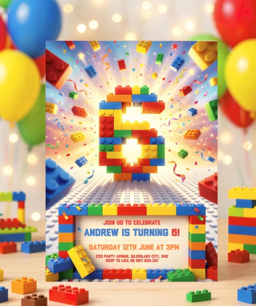 LEGO Birthday Building Blocks Invitation