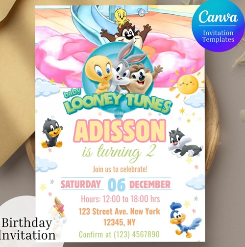 Looney Tunes Birthday Invitation Editable