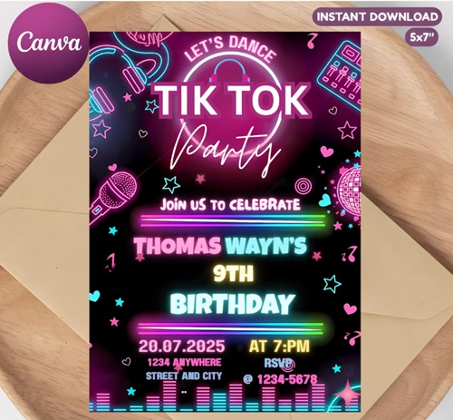 TikTok Birthday Invitation canva