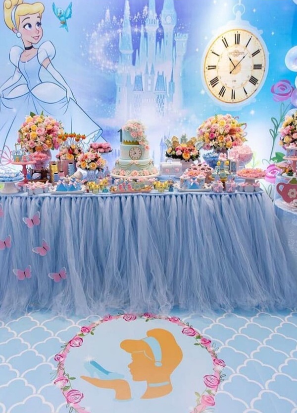soft blue tulle skirting for cinderella themed party