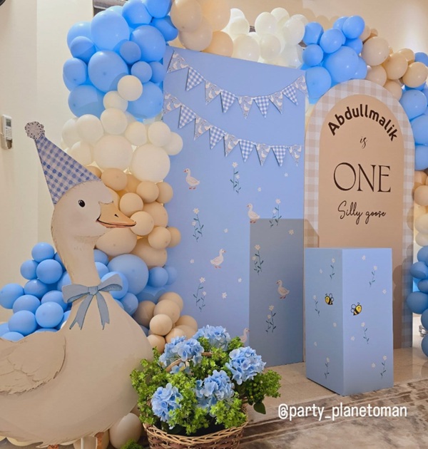 1st Birthday Setup with Goose in the party