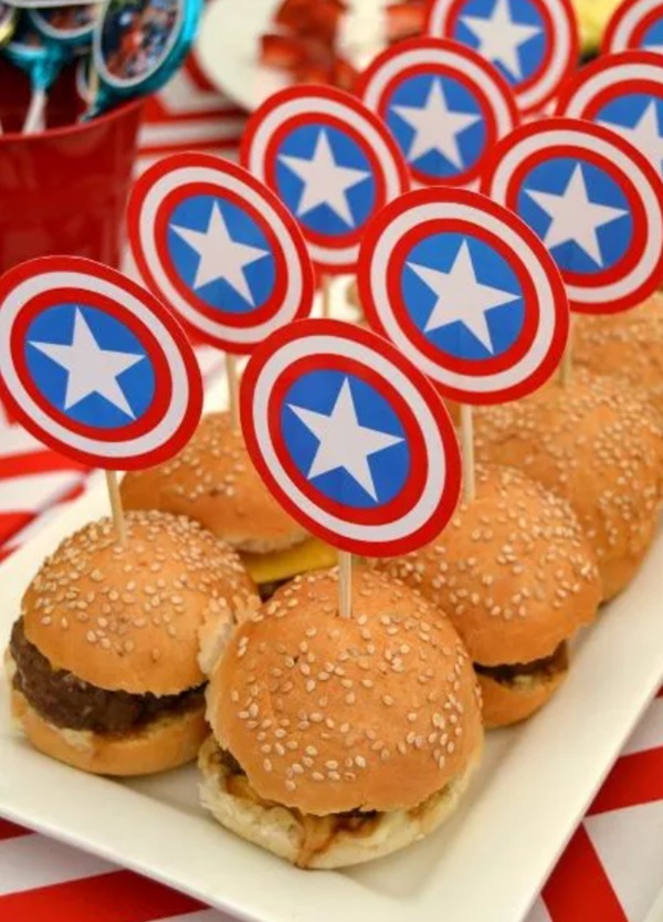 beef sliders with captain america toppers