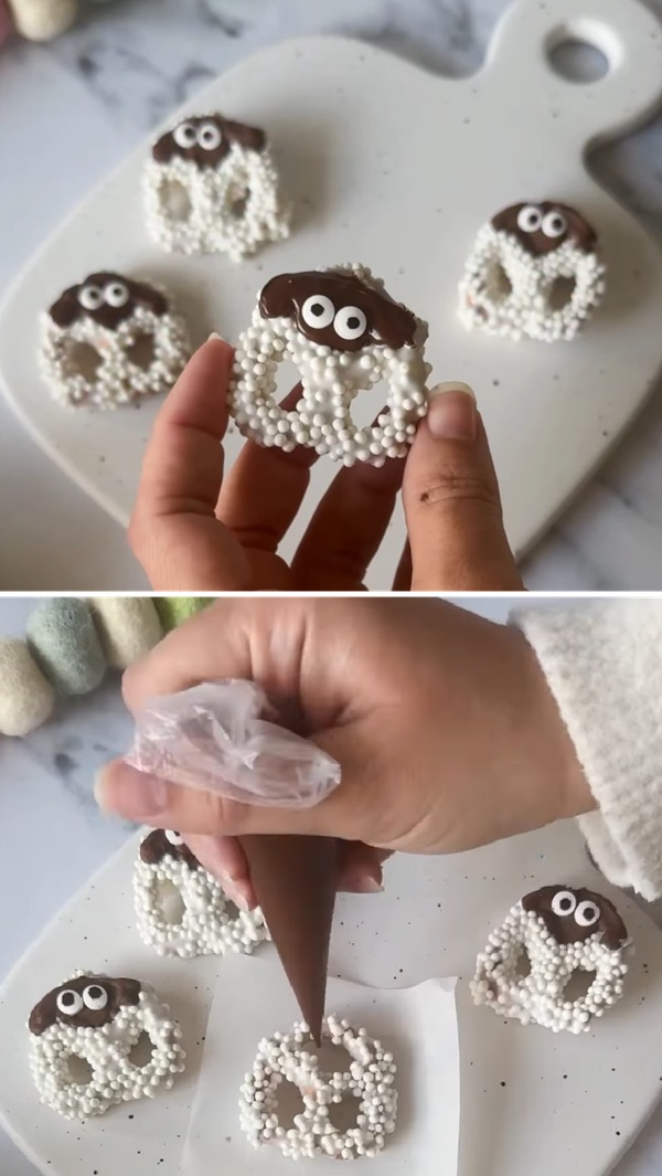 Chocolate Dipped Sheep Pretzels