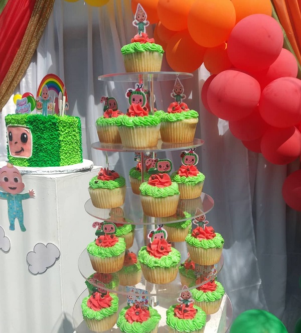 cocomelon watermelon themed cupcakes