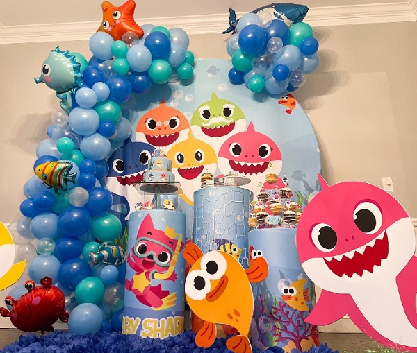 baby shark dessert table backdrop